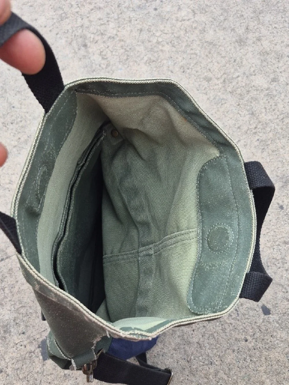 Two-Tone Green & Blue Canvas Messenger Tote